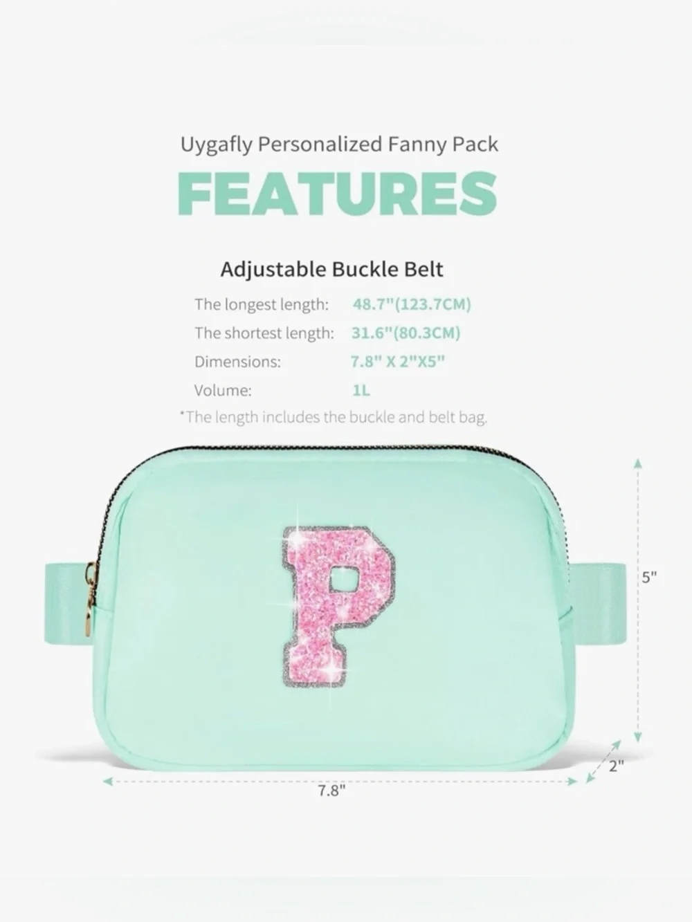 3 x 20$ Mina Green Glitter 'P' Crossbody Bag